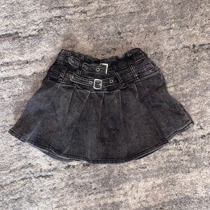 Boohoo Black Washed Denim Pleated Mini Skirt with Double Buckle